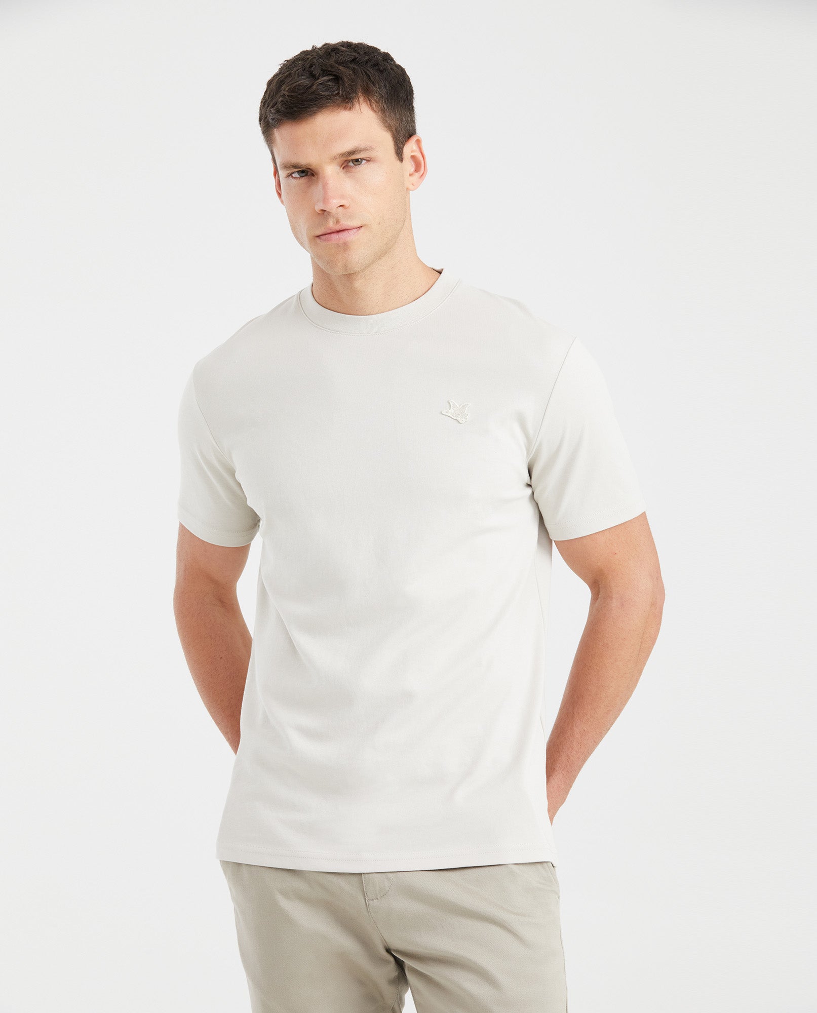Men's Slim Fit T-Shirt Embroidered Front Graphic Ribbed Neck 100% Cotton - 1