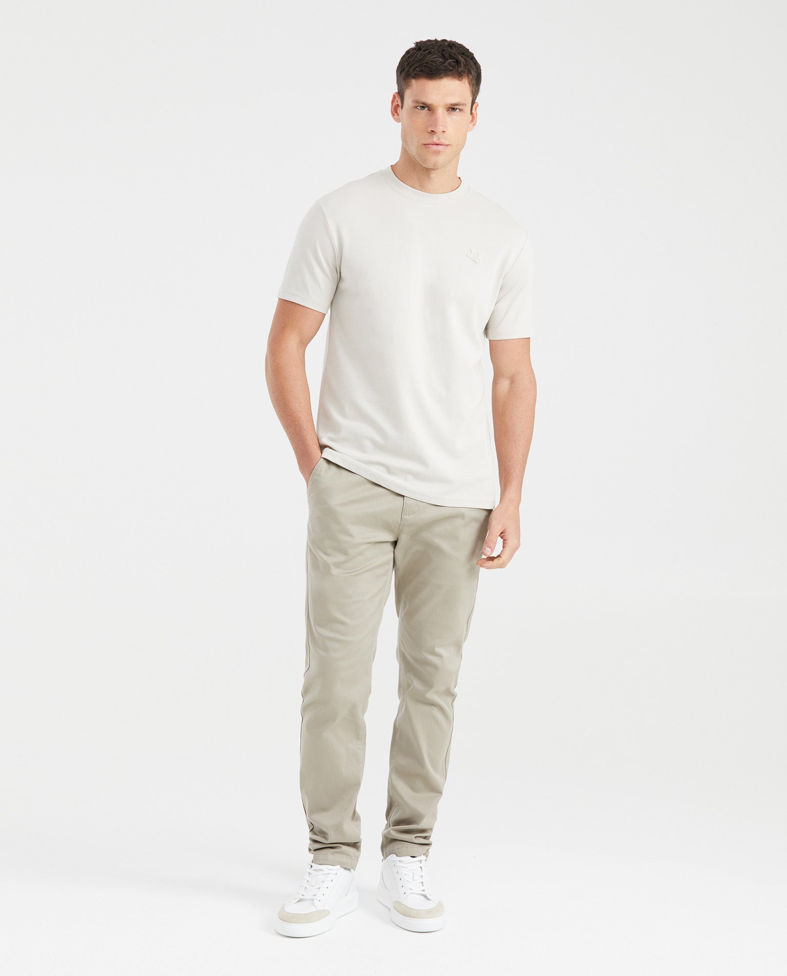 Men's Slim Fit T-Shirt Embroidered Front Graphic Ribbed Neck 100% Cotton - 6