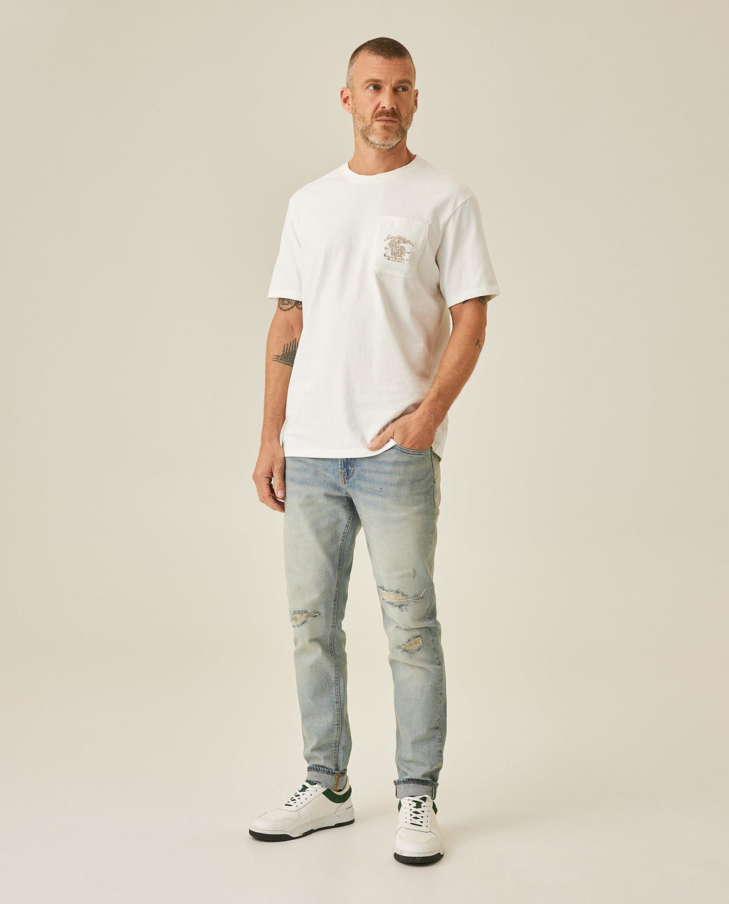 Mens T-Shirt Classic Fit Short Sleeve Cotton Jersey Medium Weight Embroidered Graphics Both Sides Pocket - Raw 63_641H018_CRU110606_4