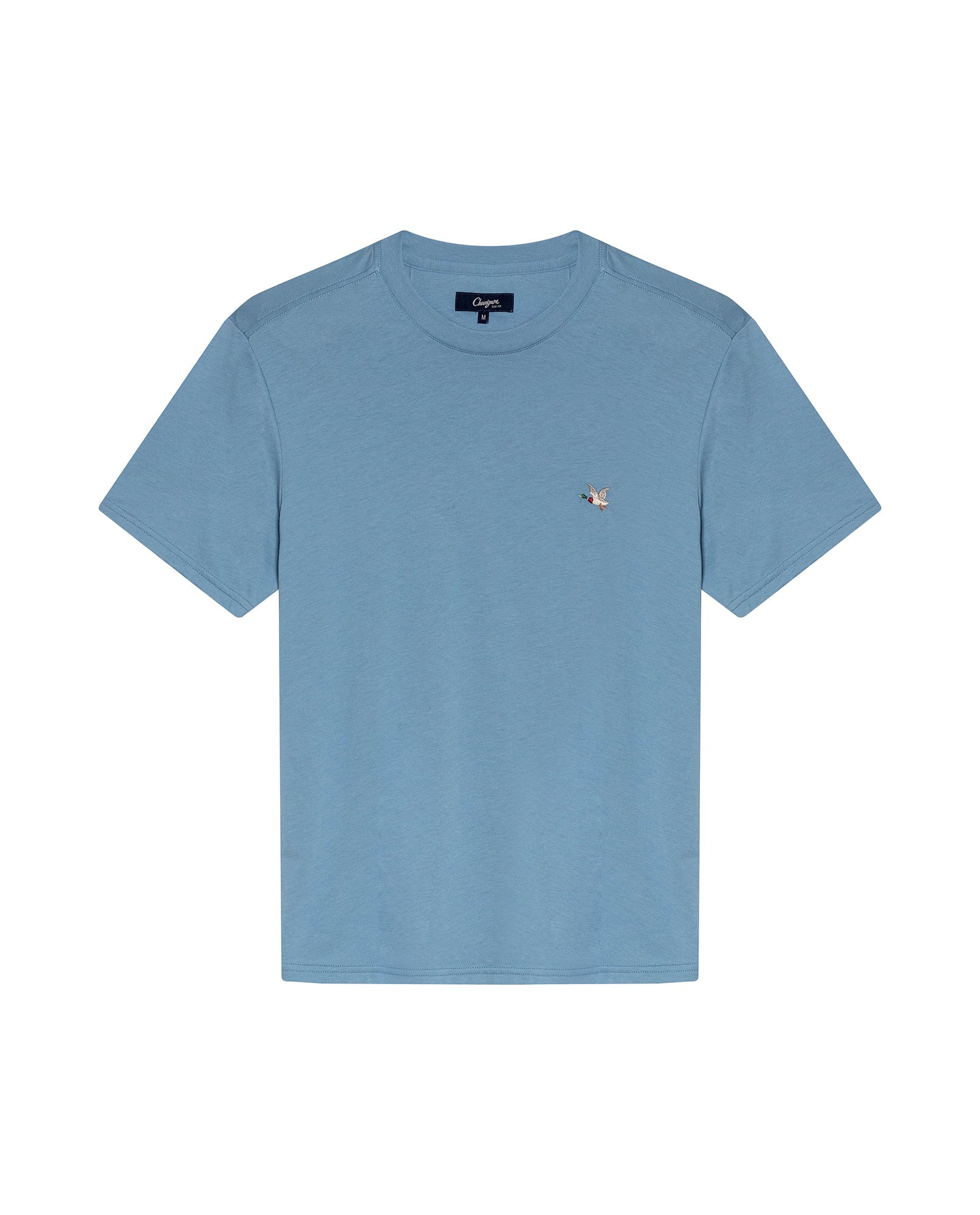 Mens T-Shirt Slim Fit Short Sleeve Crewneck Pima Cotton Vibrant Embroidered Duck Heart Point - Blue 63_641H020_AZU184221_3