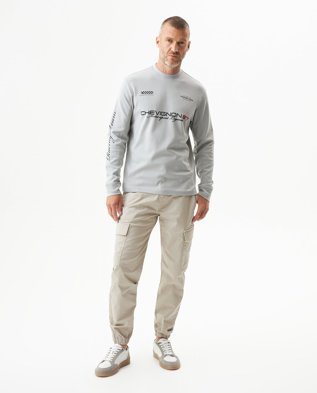 Men's Racing Long Sleeve Regular Fit T-shirt in Cotton, Compass - 2
